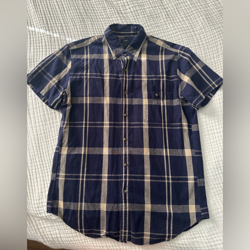 JCREW mens button up, size M, color navy and tan